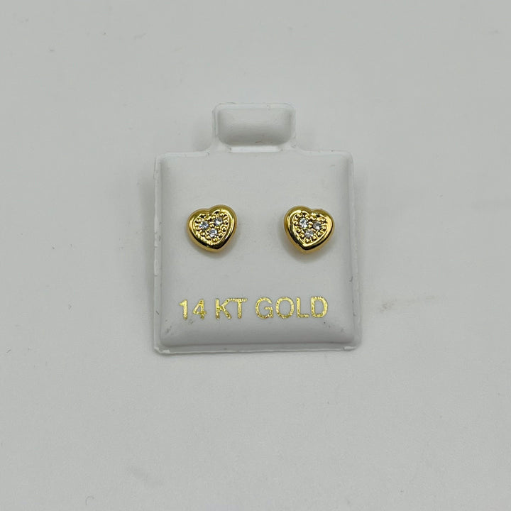 14K Solid Yellow Gold CZ Chic Heart Earrings