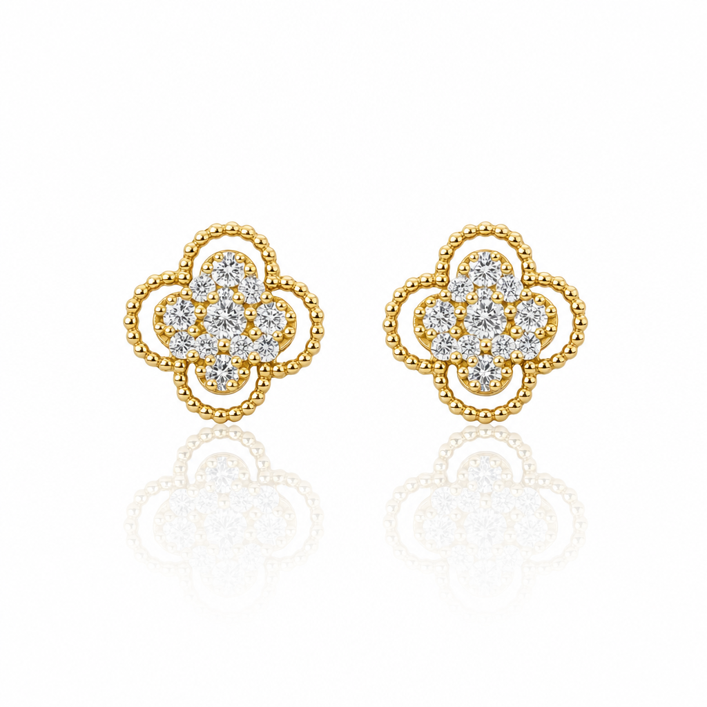 14K Gold CZ Clover Earrings — 14K real gold jewelry from STF Diamonds, Los Angeles