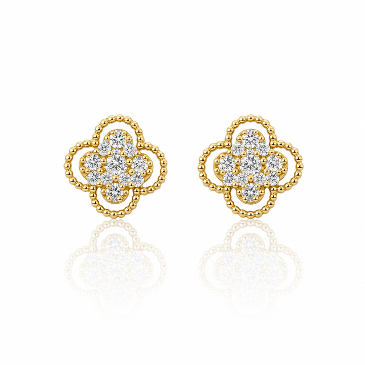 14K Gold CZ Clover Earrings — 14K real gold jewelry from STF Diamonds, Los Angeles