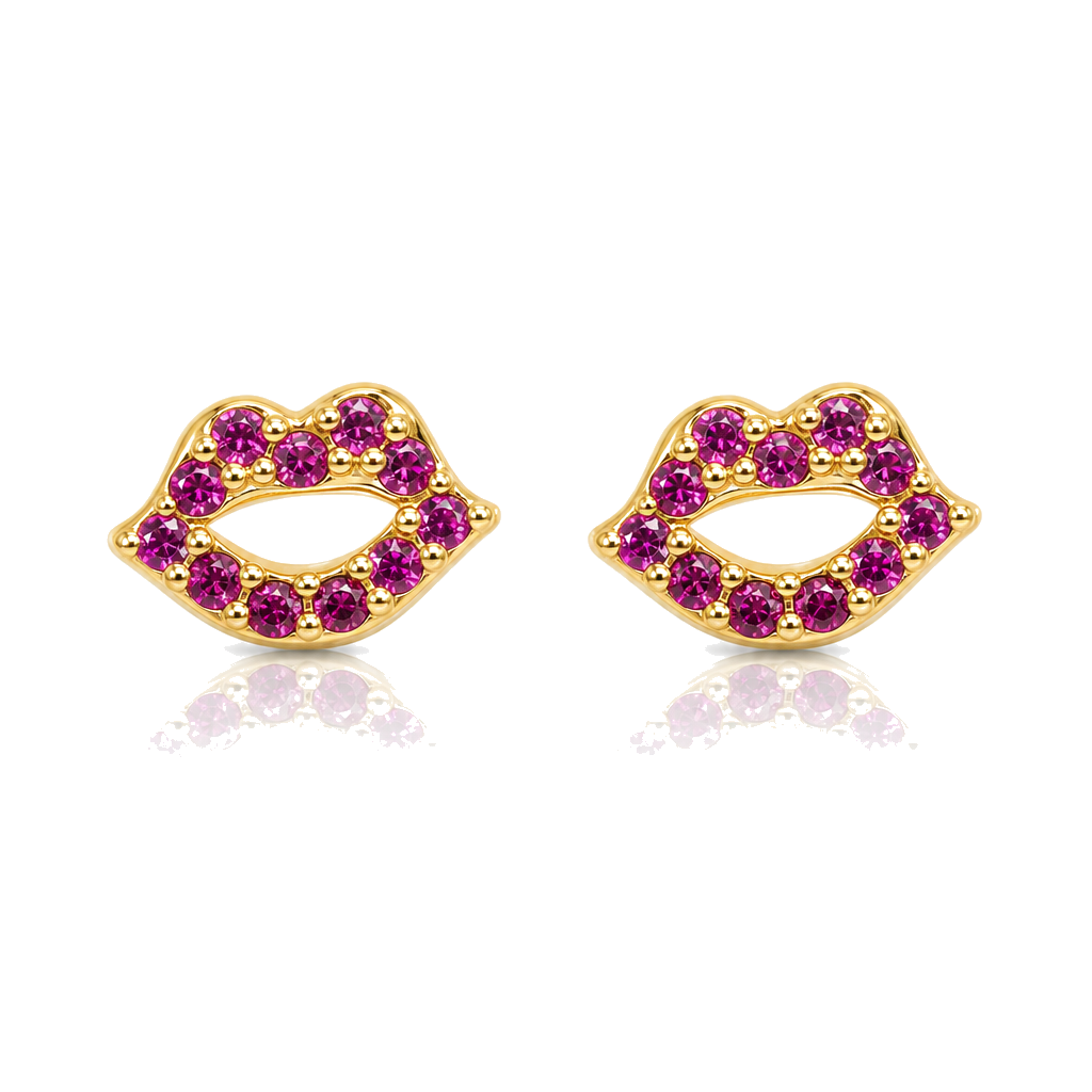 14K Gold CZ Kiss Screwback Earrings — 14K real gold jewelry from STF Diamonds, Los Angeles