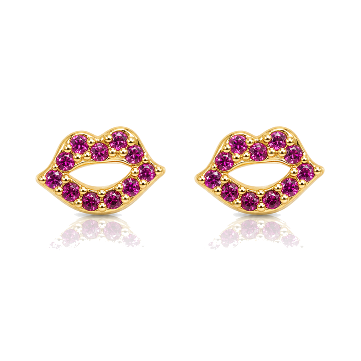 14K Gold CZ Kiss Screwback Earrings — 14K real gold jewelry from STF Diamonds, Los Angeles