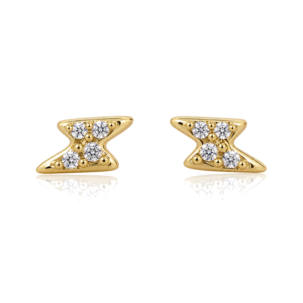 14K Gold CZ Lightning Bolt Baby Earrings — 14K real gold jewelry from STF Diamonds, Los Angeles