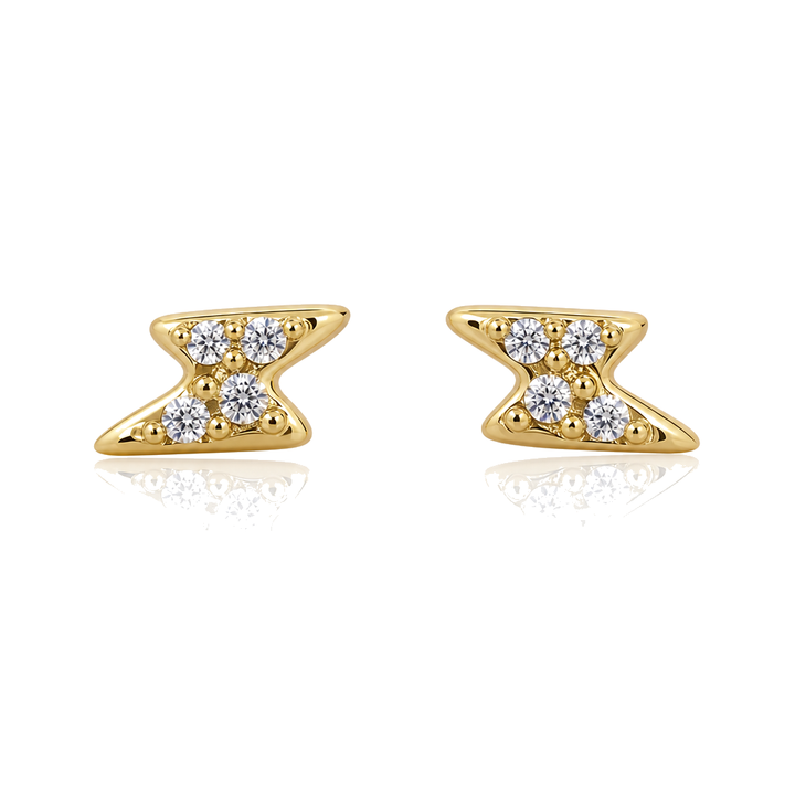 14K Gold CZ Lightning Bolt Baby Earrings — 14K real gold jewelry from STF Diamonds, Los Angeles
