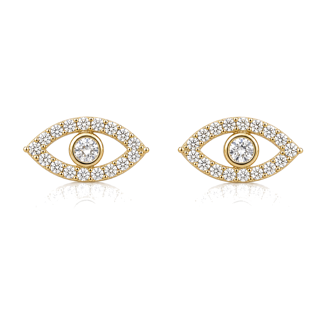 14K Gold CZ Sparkling Evil Eye Earrings — 14K solid gold jewelry from STF Diamonds, Los Angeles