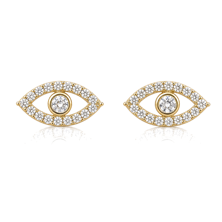 14K Gold CZ Sparkling Evil Eye Earrings — 14K solid gold jewelry from STF Diamonds, Los Angeles