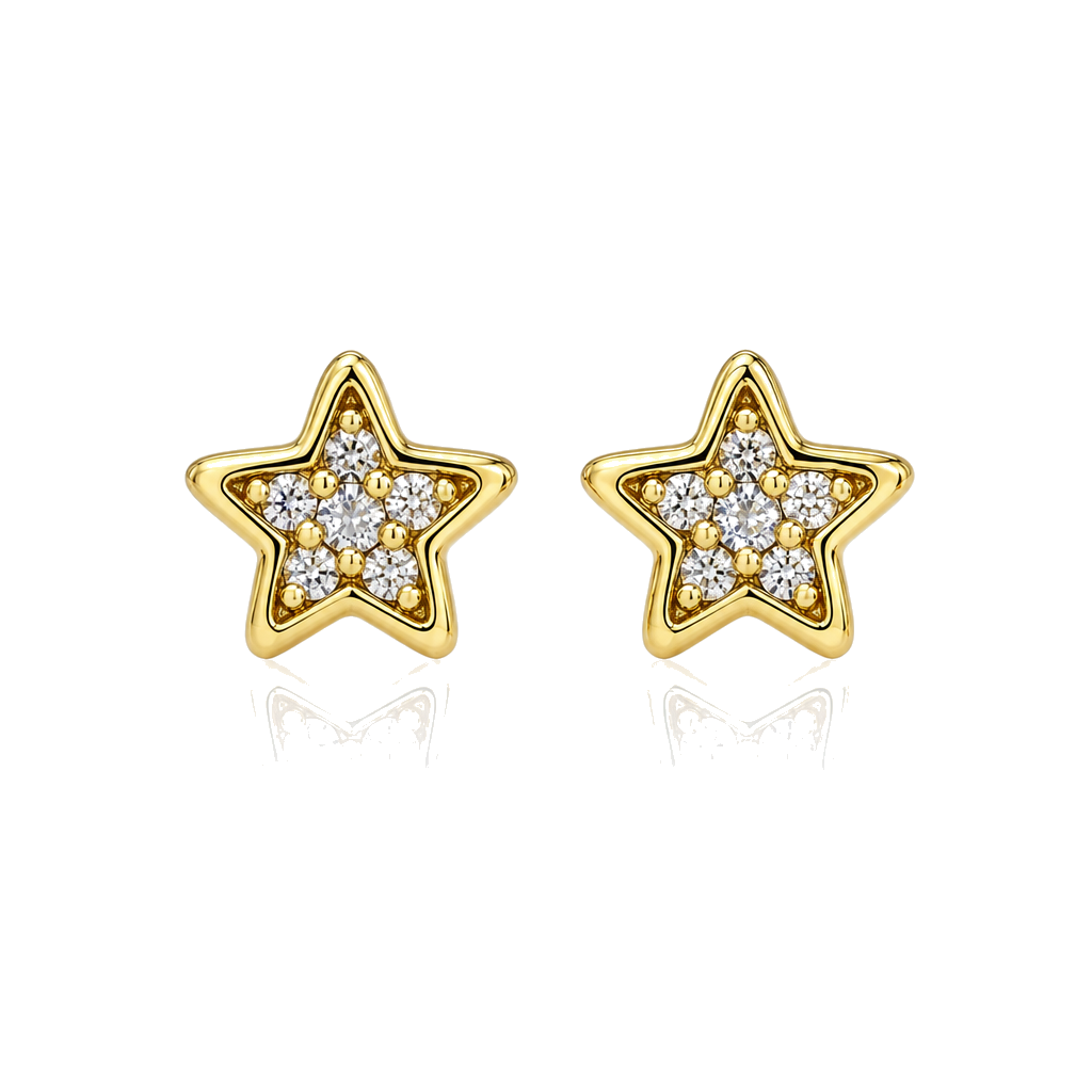 14K Gold CZ Star Baby Earrings — 14K real gold jewelry from STF Diamonds, Los Angeles