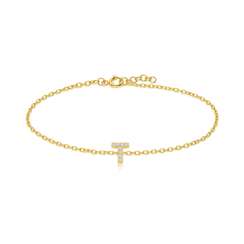 14K Gold Diamond Classic Initial Bracelet — 14K real gold jewelry from STF Diamonds, Los Angeles