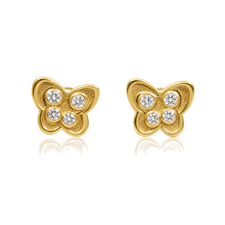 14K Gold Double Butterfly CZ Baby earrings — 14K real gold jewelry from STF Diamonds, Los Angeles