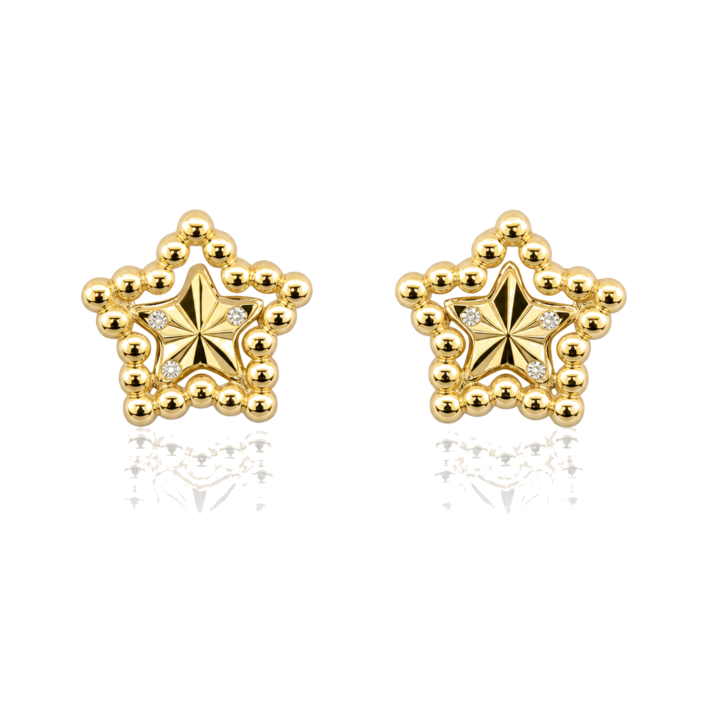 14K Gold Fancy Star Baby Earrings — 14K real gold jewelry from STF Diamonds, Los Angeles