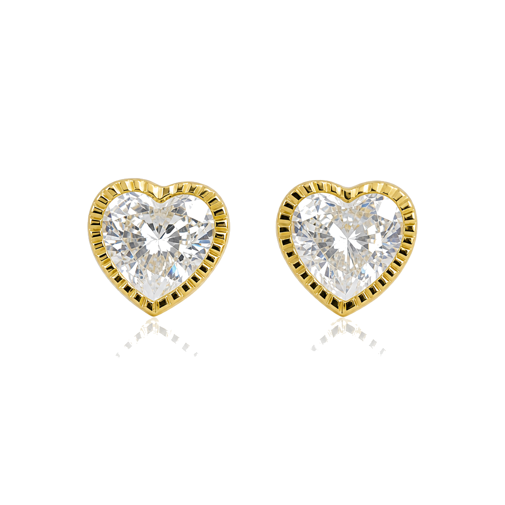 14K Gold Fluted border CZ Heart Baby Earrings — 14K real gold jewelry from STF Diamonds, Los Angeles