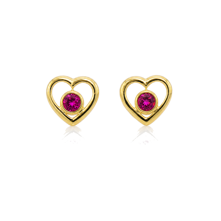 14K Gold Heart Bezel Screwback Earrings — 14K real gold jewelry from STF Diamonds, Los Angeles