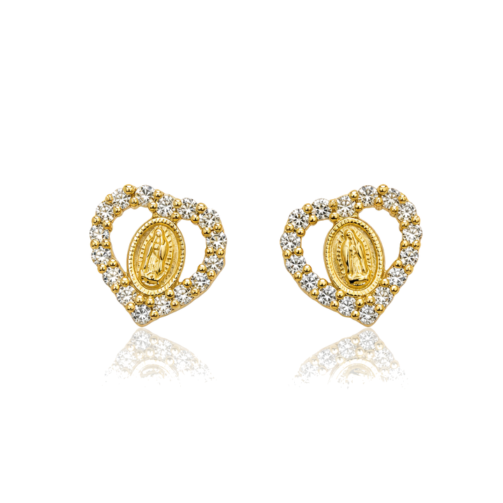 14K Gold Heart CZ Virgin Mary Baby Earrings — 14K real gold jewelry from STF Diamonds, Los Angeles