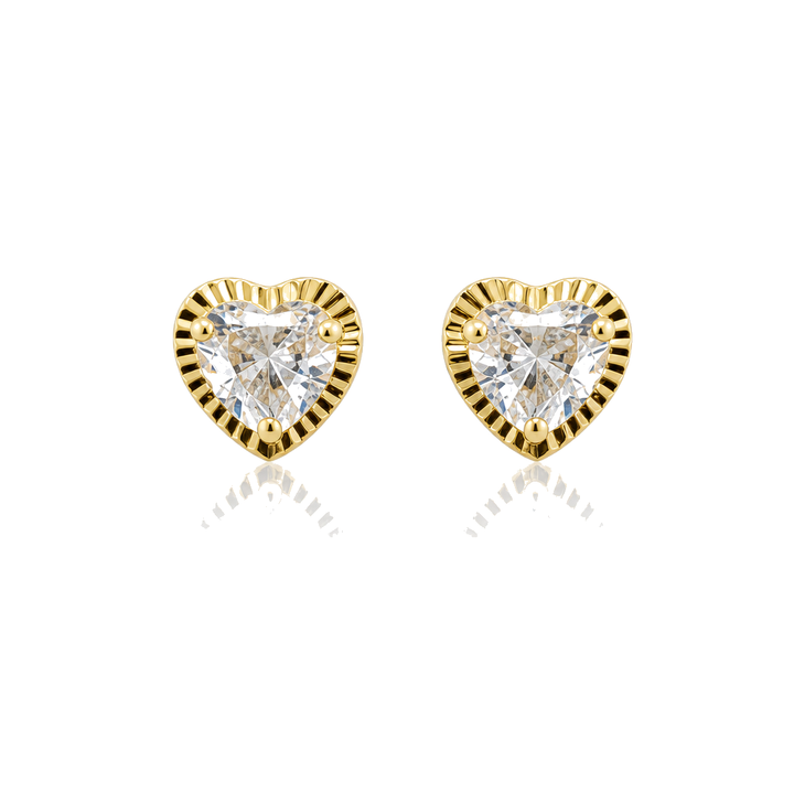 14K Gold Heart Fluted CZ Baby Earrings (5mm) — 14K real gold jewelry from STF Diamonds, Los Angeles