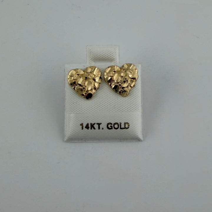 14K Yellow Gold Heart Nugget Earrings (~10mm)