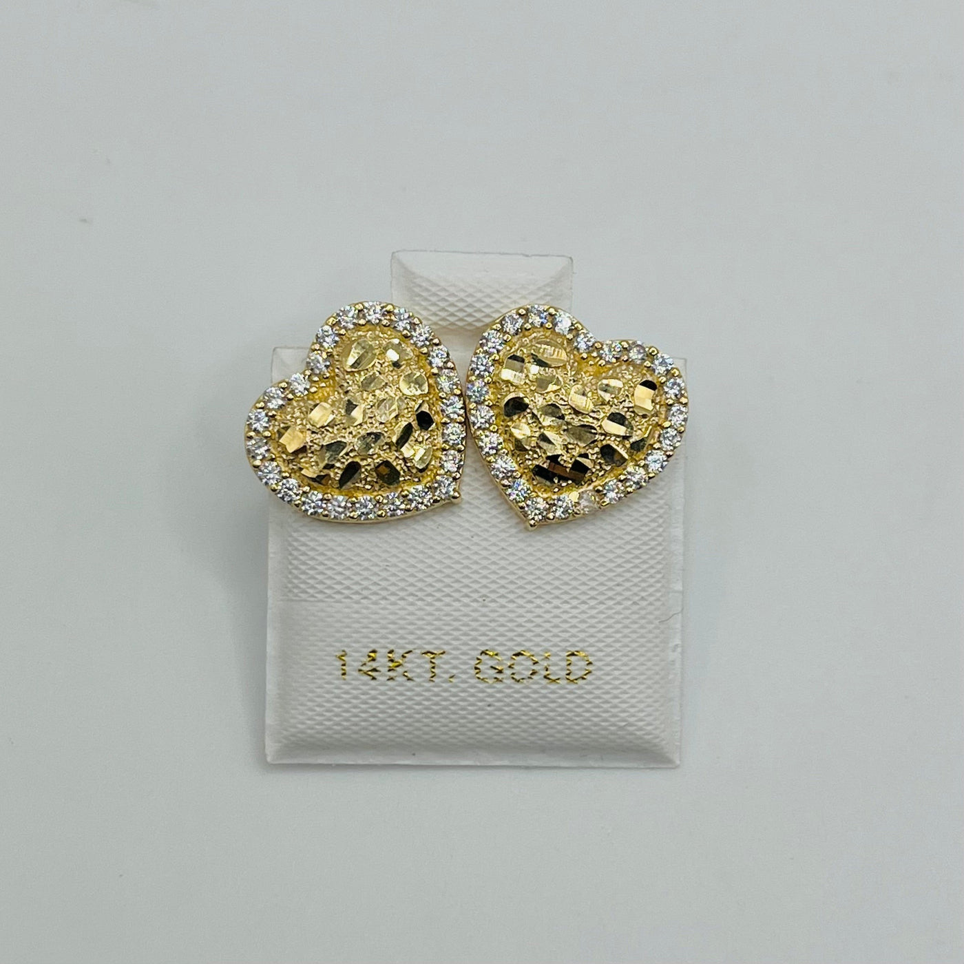 14K Yellow Gold Heart Nugget Earrings with CZ Border