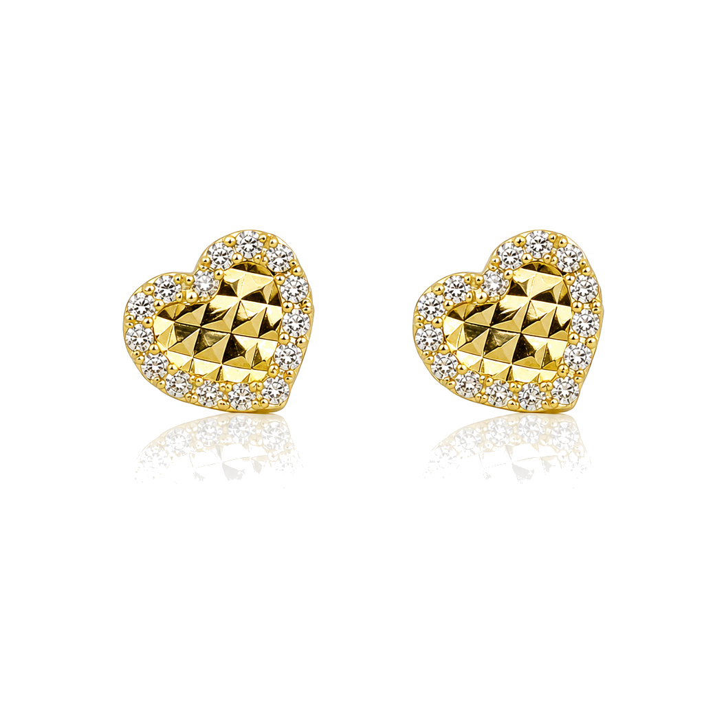 14K Gold Mini Heart CZ Border Earrings (Screwback) — 14K real gold jewelry from STF Diamonds, Los Angeles