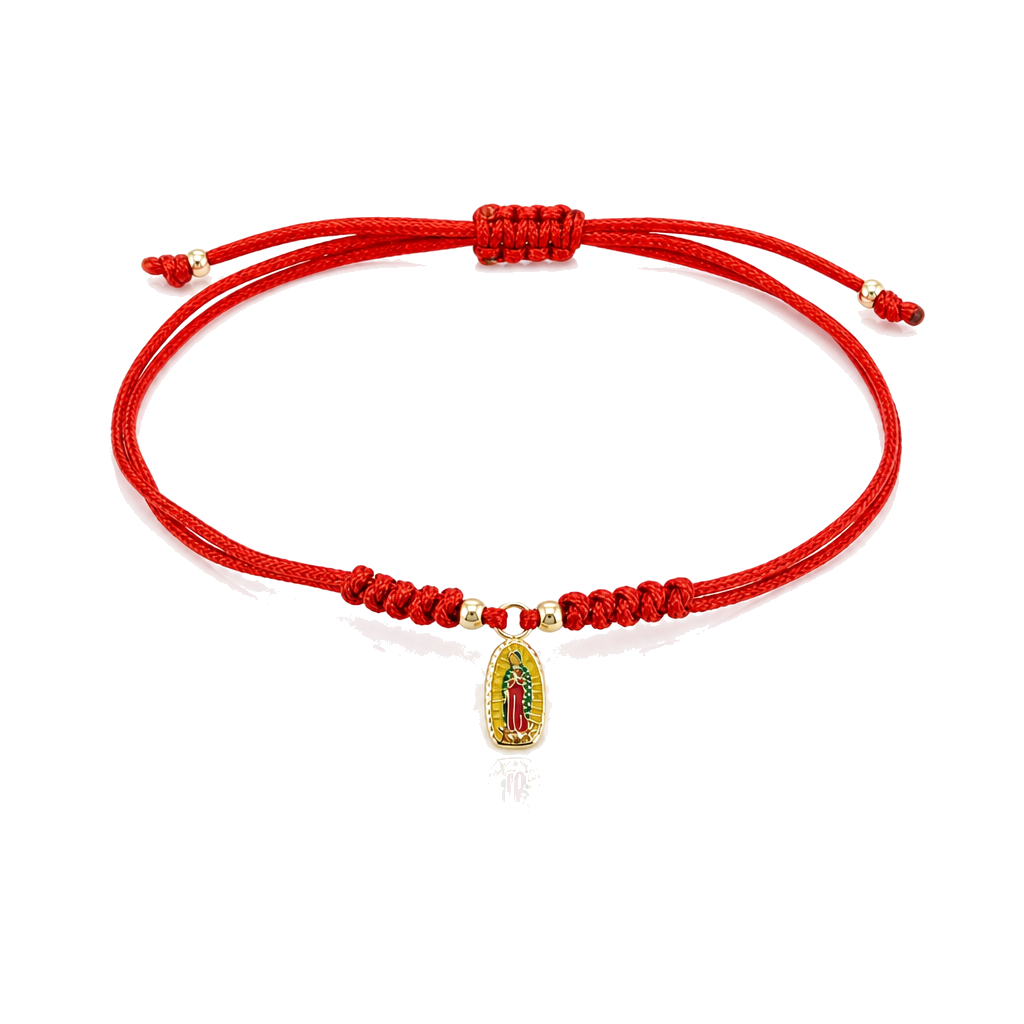14K Gold Multi- Color Virgin Mary Braided Bracelet - Red — 14K real gold jewelry from STF Diamonds, Los Angeles