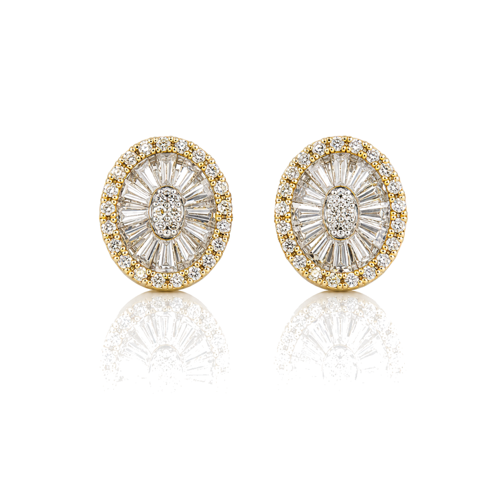 14K Gold Natural Diamond Oval Baguette Earrings (Screwbacks) — 14K real gold jewelry from STF Diamonds, Los Angeles