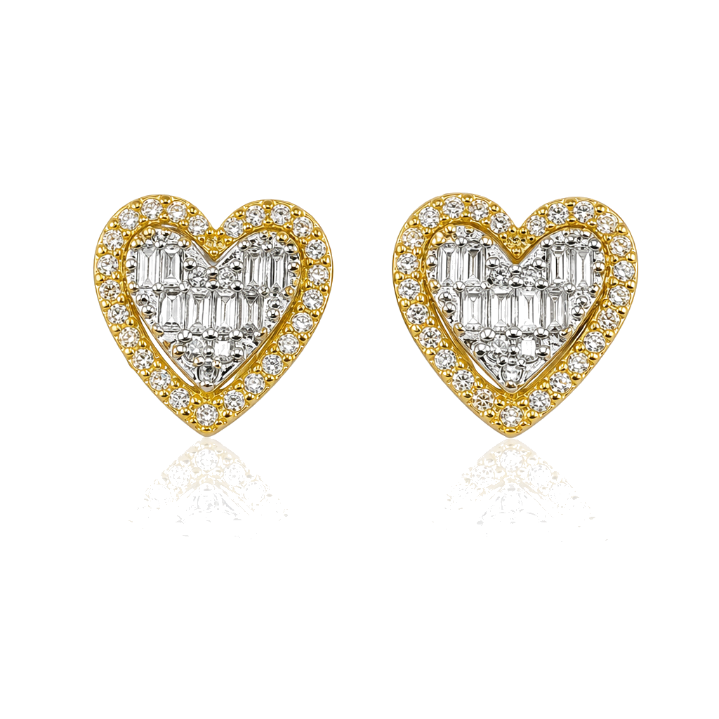 14K Gold Natural Diamond Princess Heart Earrings (Screwback) — 14K real gold jewelry from STF Diamonds, Los Angeles