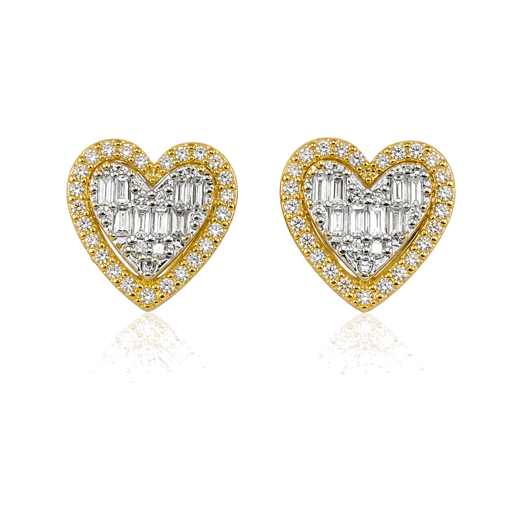 14K Gold Natural Diamond Princess Heart Earrings (Screwback) — 14K real gold jewelry from STF Diamonds, Los Angeles