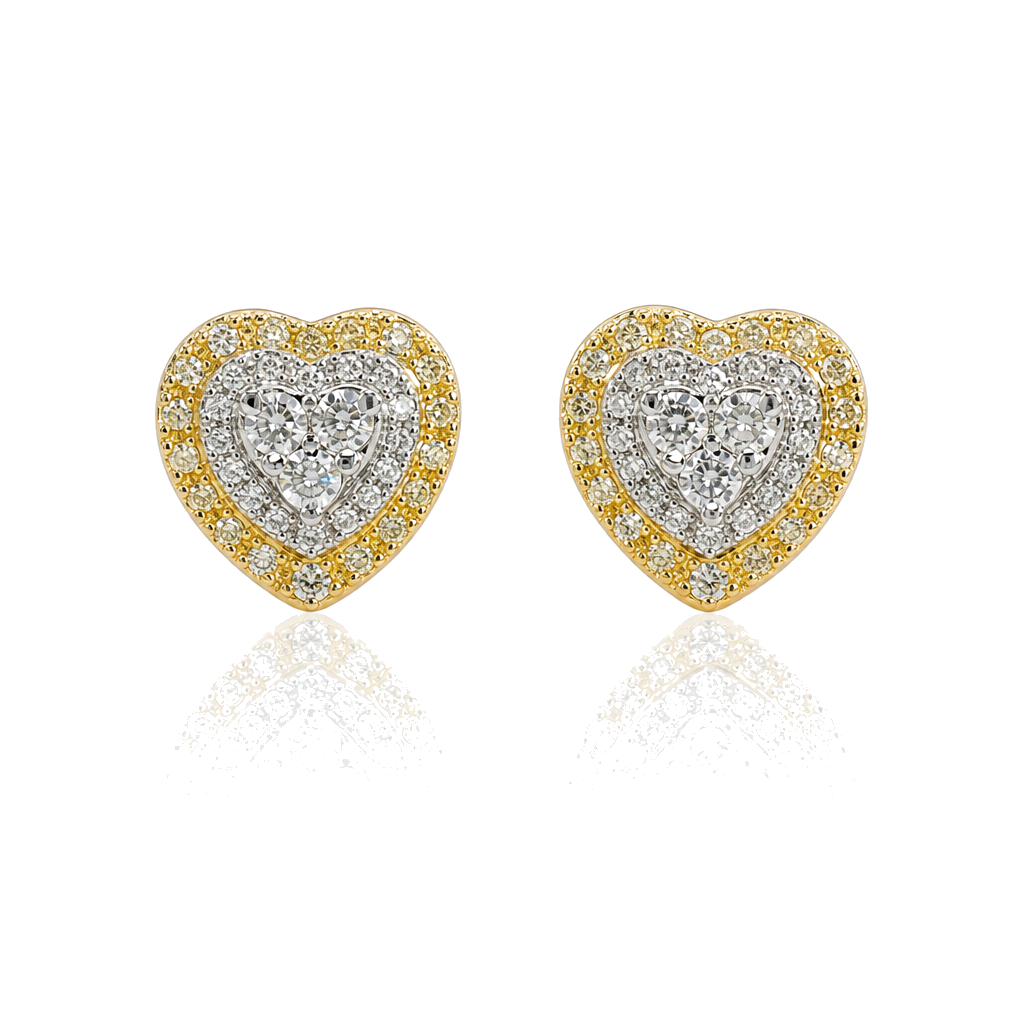 14K Gold Natural Diamond Three Tier Heart Earrings (Screwbacks) — 14K real gold jewelry from STF Diamonds, Los Angeles
