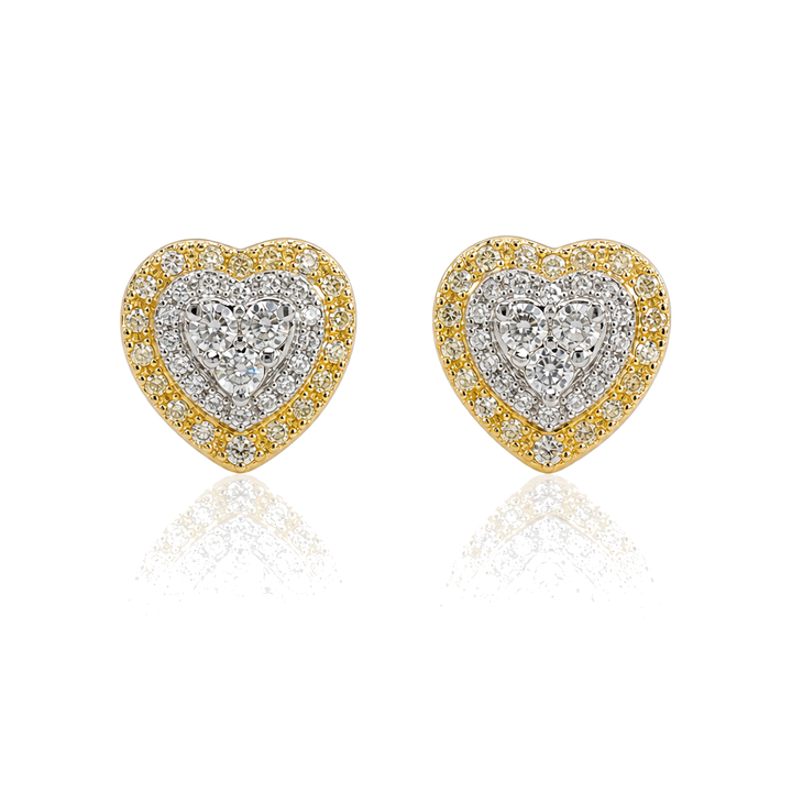 14K Gold Natural Diamond Three Tier Heart Earrings (Screwbacks) — 14K real gold jewelry from STF Diamonds, Los Angeles