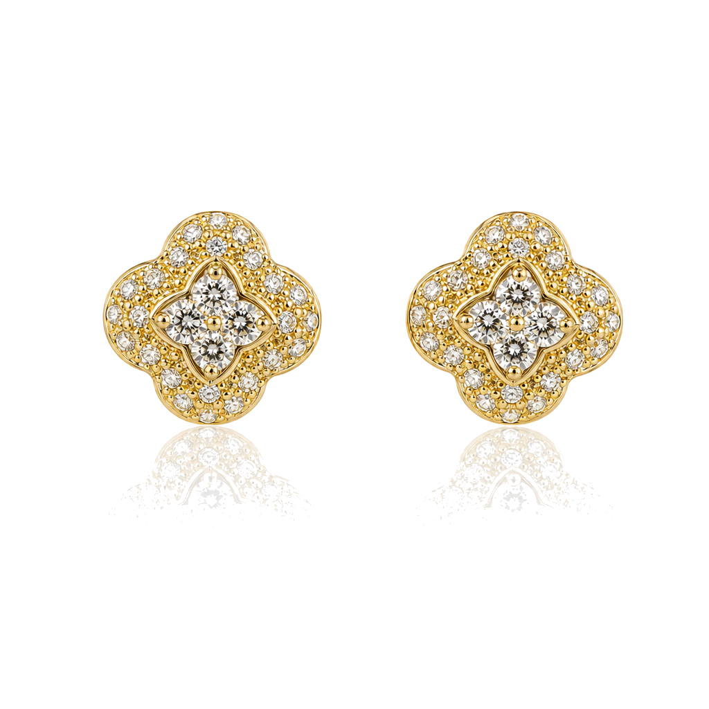 14K Gold Natural Diamond Two Tier Clover Earrings (Screwback) — 14K real gold jewelry from STF Diamonds, Los Angeles