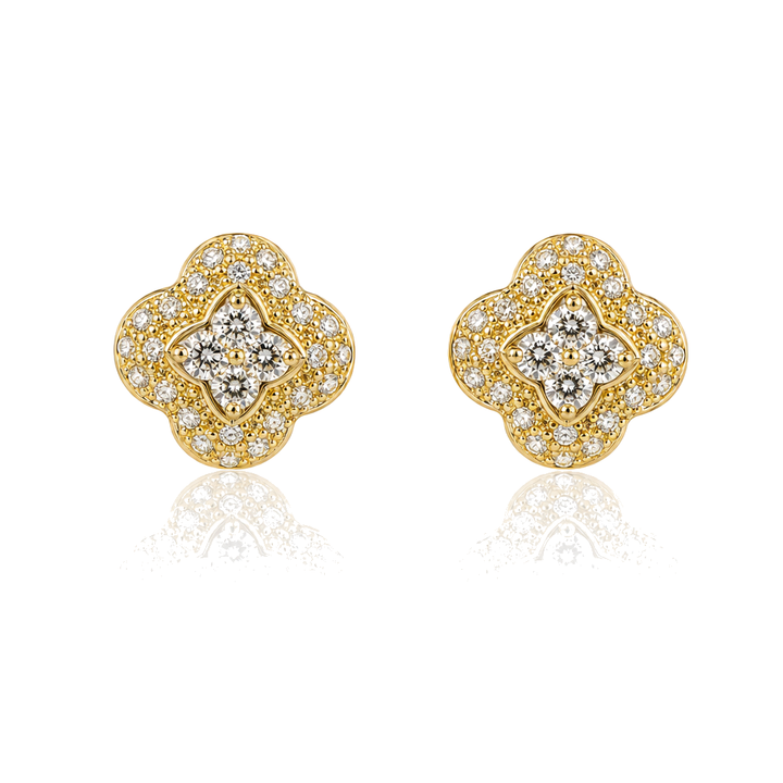 14K Gold Natural Diamond Two Tier Clover Earrings (Screwback) — 14K real gold jewelry from STF Diamonds, Los Angeles