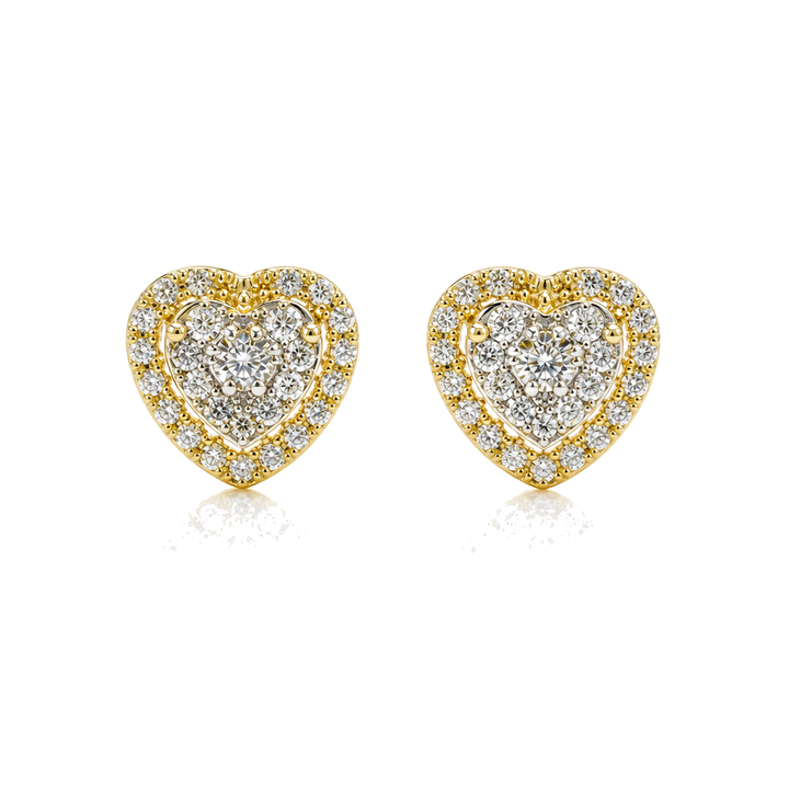 14K Gold Natural Diamond Two Tier Heart Earrings (Screwbacks) — 14K real gold jewelry from STF Diamonds, Los Angeles