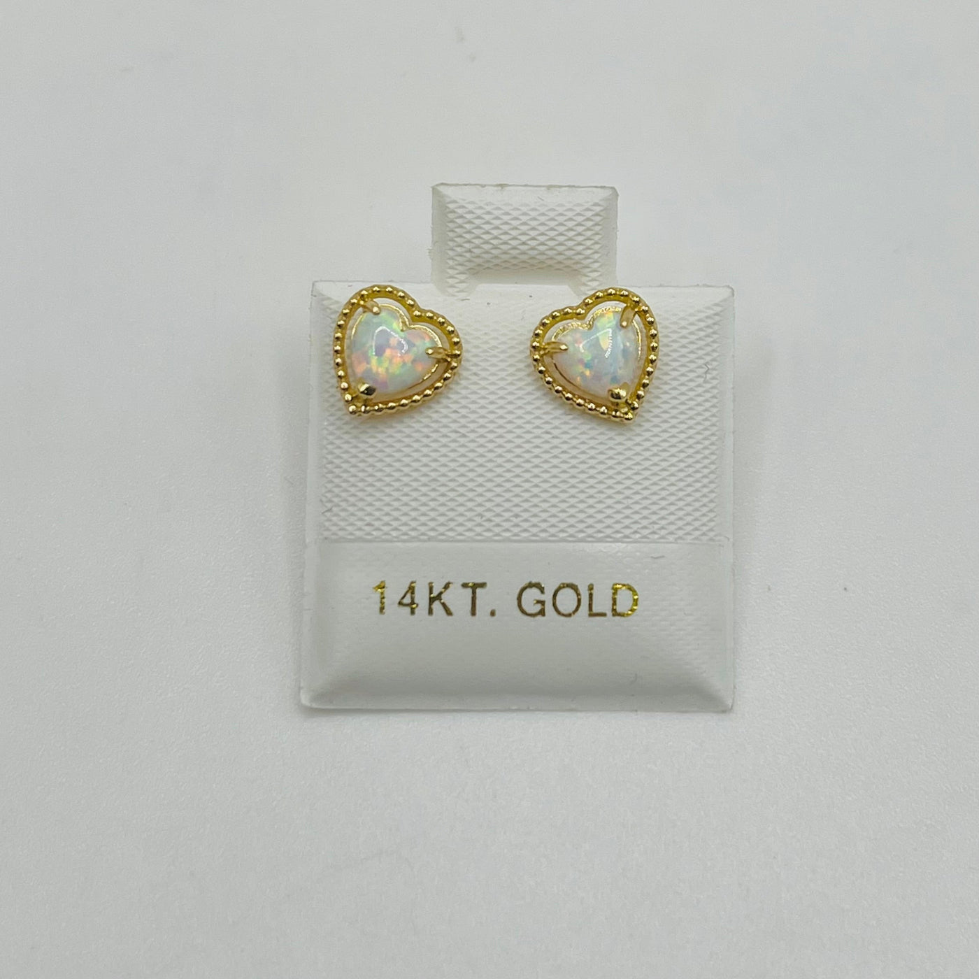 14K Yellow Gold Opal Heart Earrings
