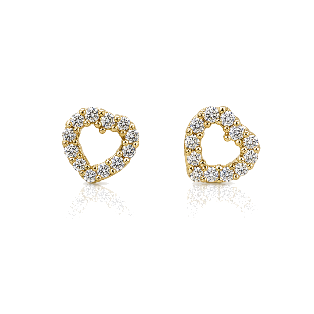 14K Gold Open CZ Heart Baby Earrings — 14K real gold jewelry from STF Diamonds, Los Angeles