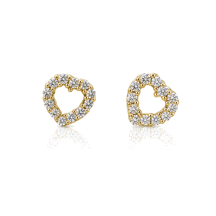 14K Gold Open CZ Heart Baby Earrings — 14K real gold jewelry from STF Diamonds, Los Angeles