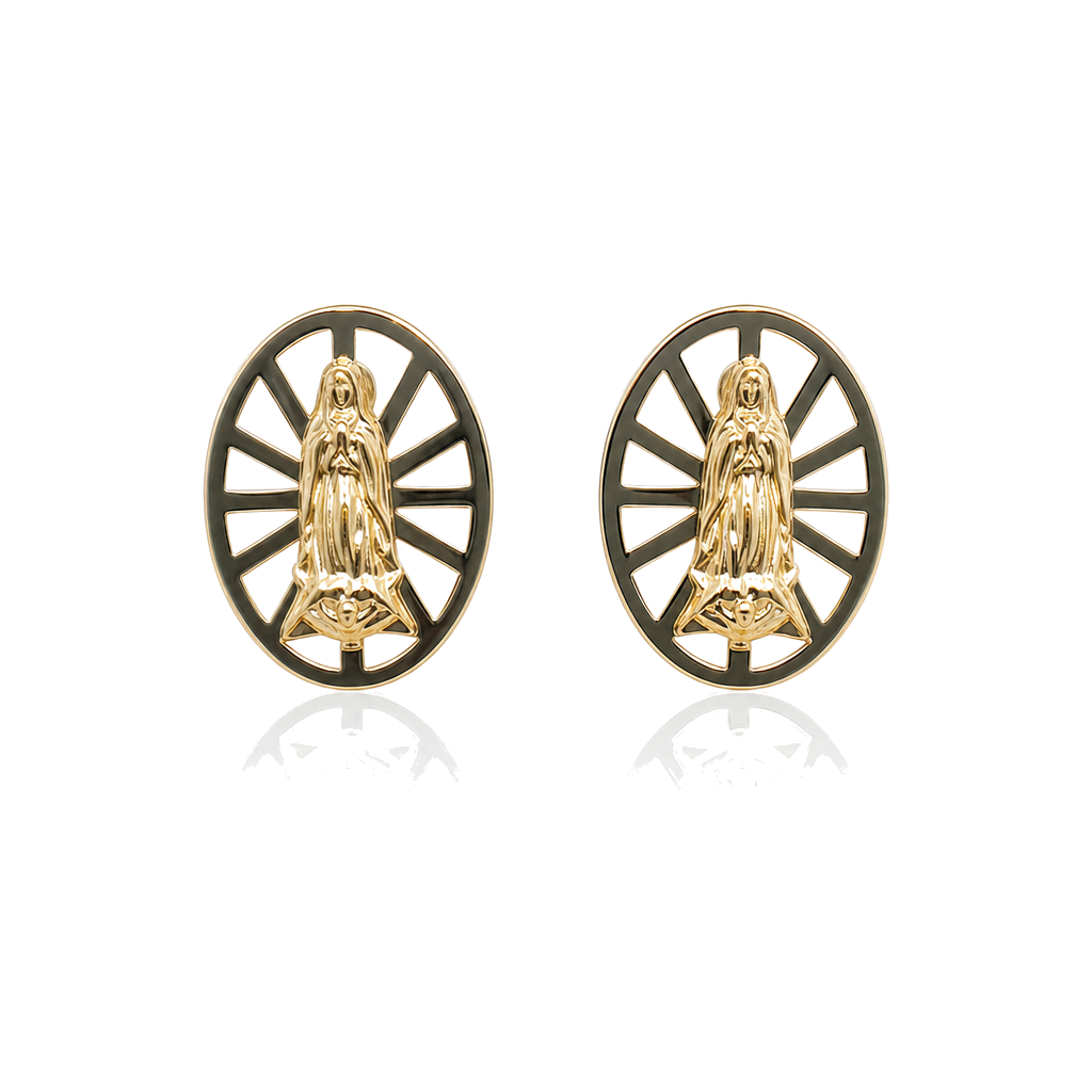 14K Gold Oval Virgin Mary Baby Earrings — 14K real gold jewelry from STF Diamonds, Los Angeles