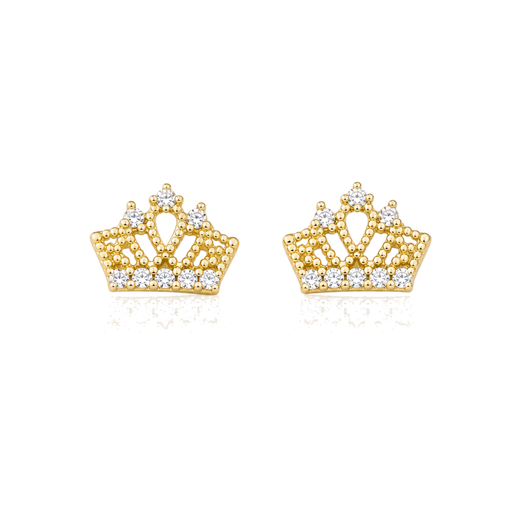 14K Gold Princess Crown CZ Baby Earrings — 14K real gold jewelry from STF Diamonds, Los Angeles