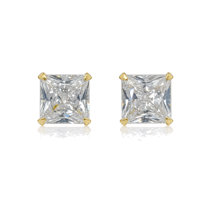 14K Gold Princess Cut Studs (6mm) — 14K real gold jewelry from STF Diamonds, Los Angeles