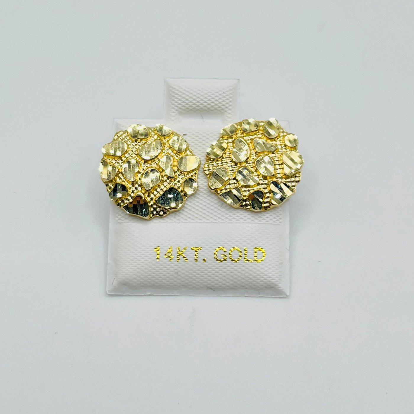 14K Yellow Gold Round Nugget Earring (Lrg)