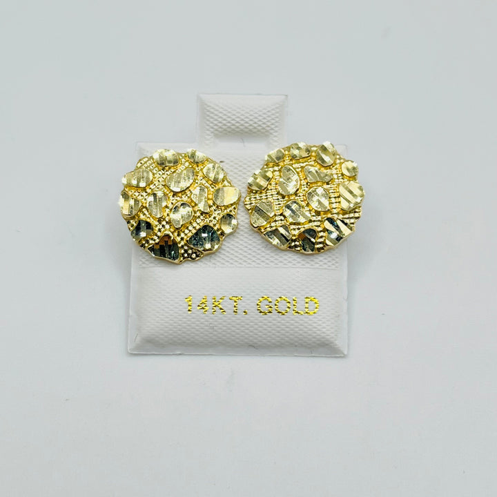 14K Yellow Gold Round Nugget Earring (Lrg)