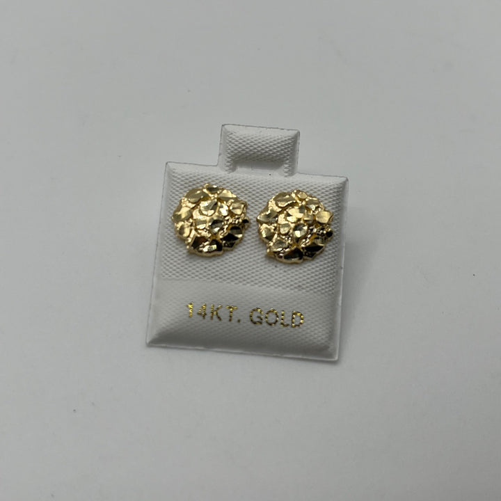 14K Yellow Gold Round Nugget Earrings (Small)