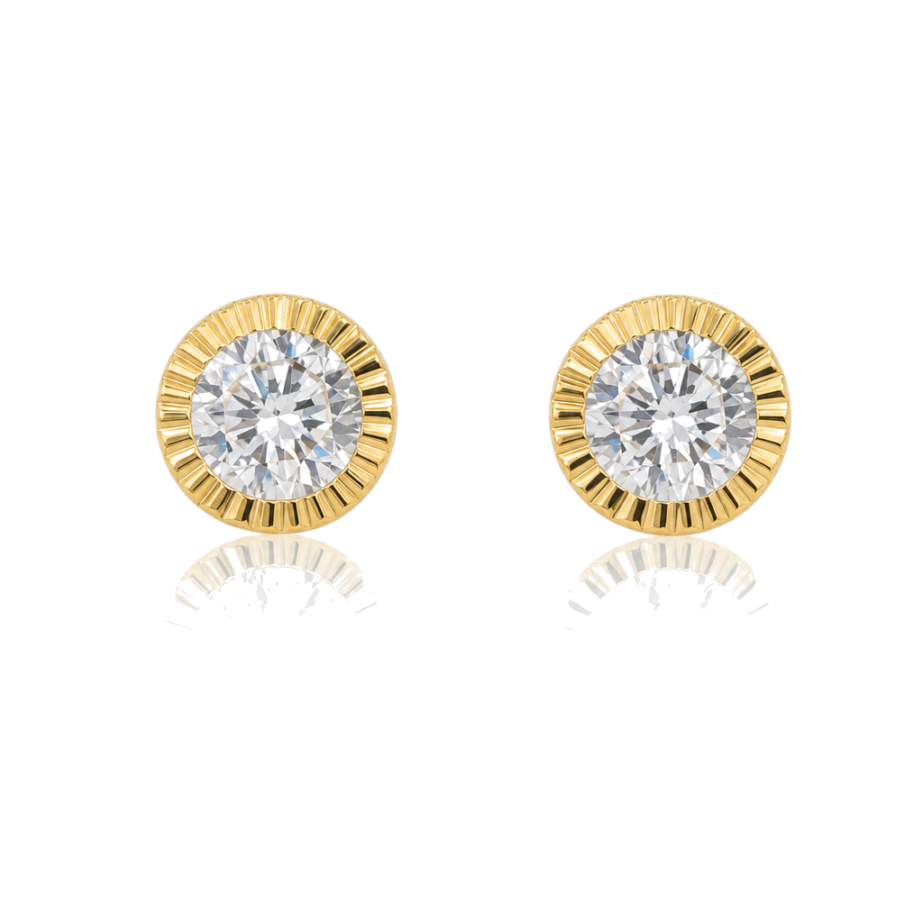 14K Gold Round Ribbed CZ Baby Earrings (5mm) — 14K real gold jewelry from STF Diamonds, Los Angeles
