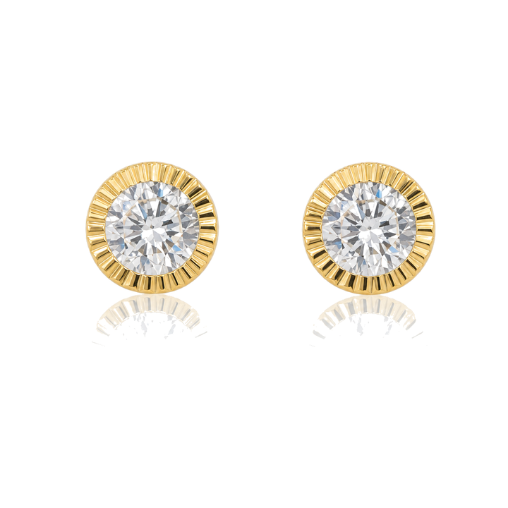 14K Gold Round Ribbed CZ Baby Earrings (5mm) — 14K real gold jewelry from STF Diamonds, Los Angeles