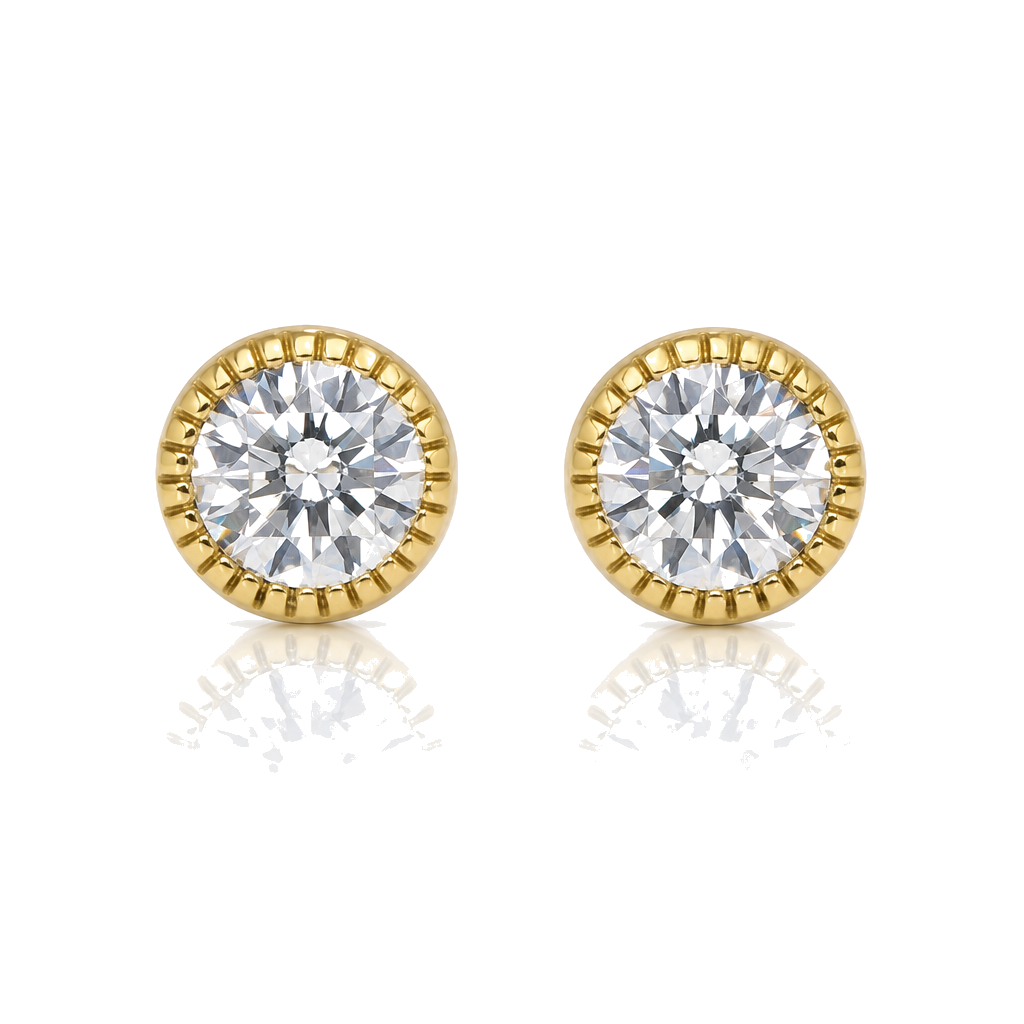 14K Gold Round Ribbed CZ Baby Earrings (6mm) — 14K real gold jewelry from STF Diamonds, Los Angeles