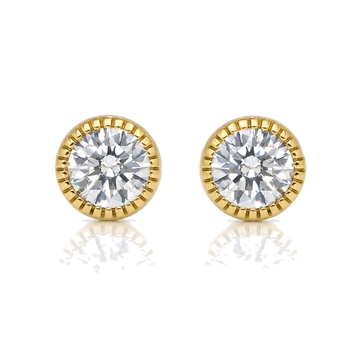 14K Gold Round Ribbed CZ Baby Earrings (6mm) — 14K real gold jewelry from STF Diamonds, Los Angeles