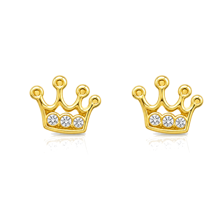14K Gold Royal Crown CZ Baby Earrings — 14K real gold jewelry from STF Diamonds, Los Angeles