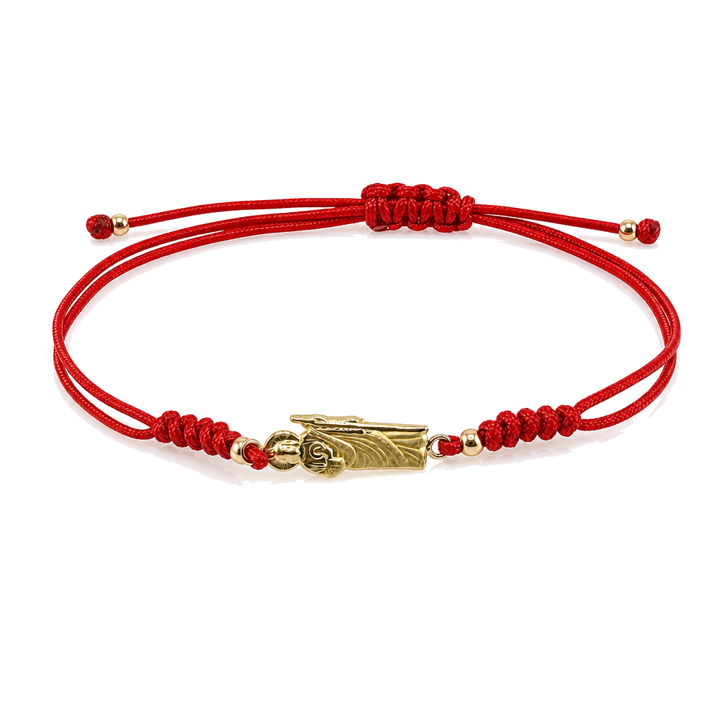 14K Gold San Judas Braided Bracelet - Red — 14K real gold jewelry from STF Diamonds, Los Angeles