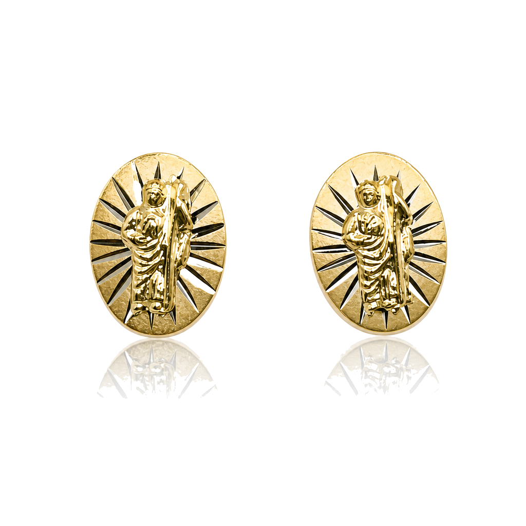 14K Gold San Judas Diamond-Cut Baby Earrings — 14K real gold jewelry from STF Diamonds, Los Angeles