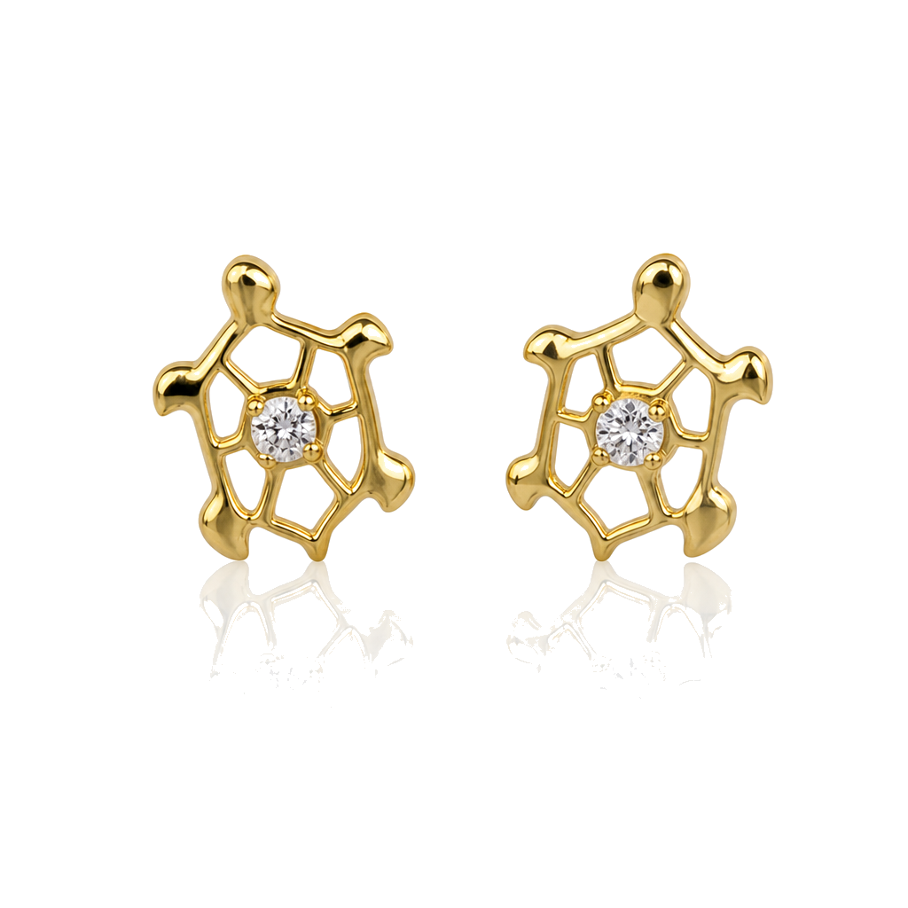 14K Gold Turtle CZ Screwback Earrings — 14K real gold jewelry from STF Diamonds, Los Angeles
