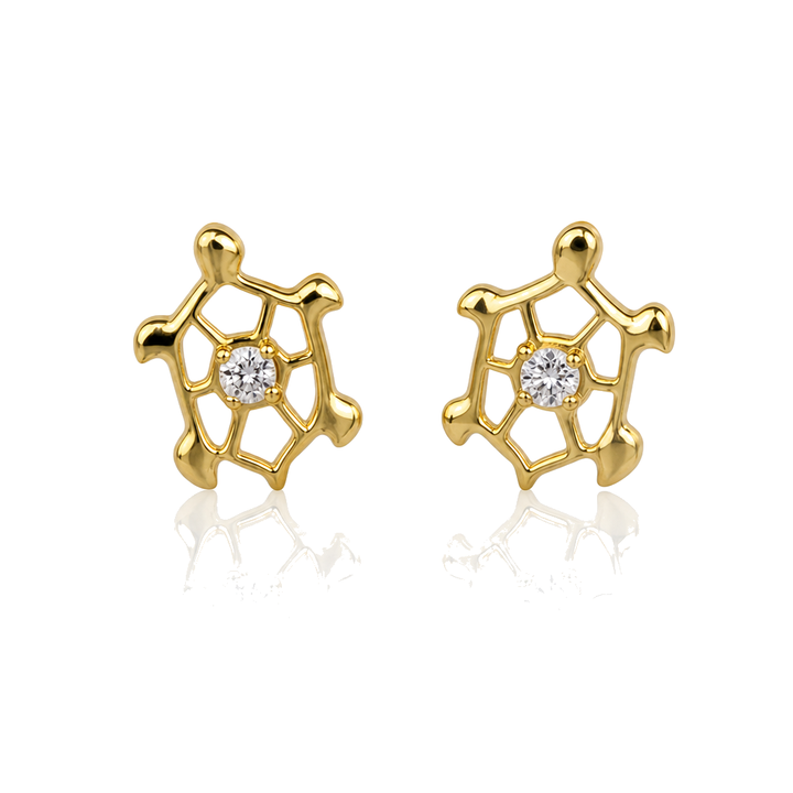 14K Gold Turtle CZ Screwback Earrings — 14K real gold jewelry from STF Diamonds, Los Angeles