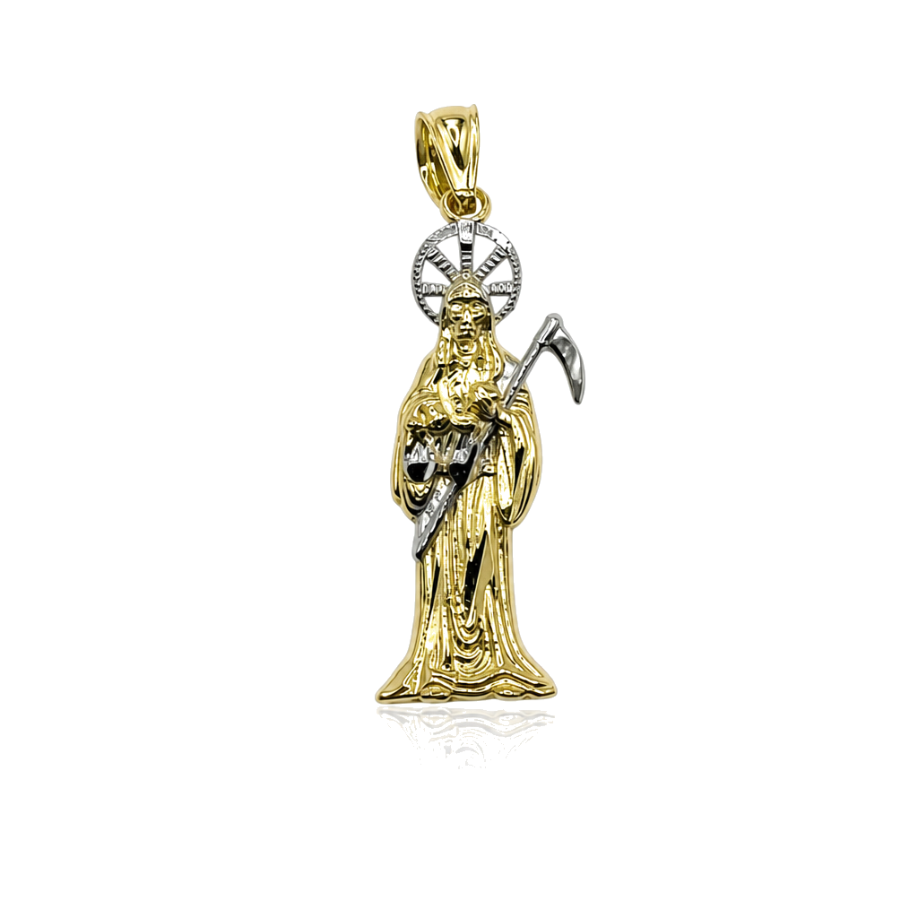 14K Gold Two Tone Santa Muerte Charm (Small) — 14K real gold jewelry from STF Diamonds, Los Angeles