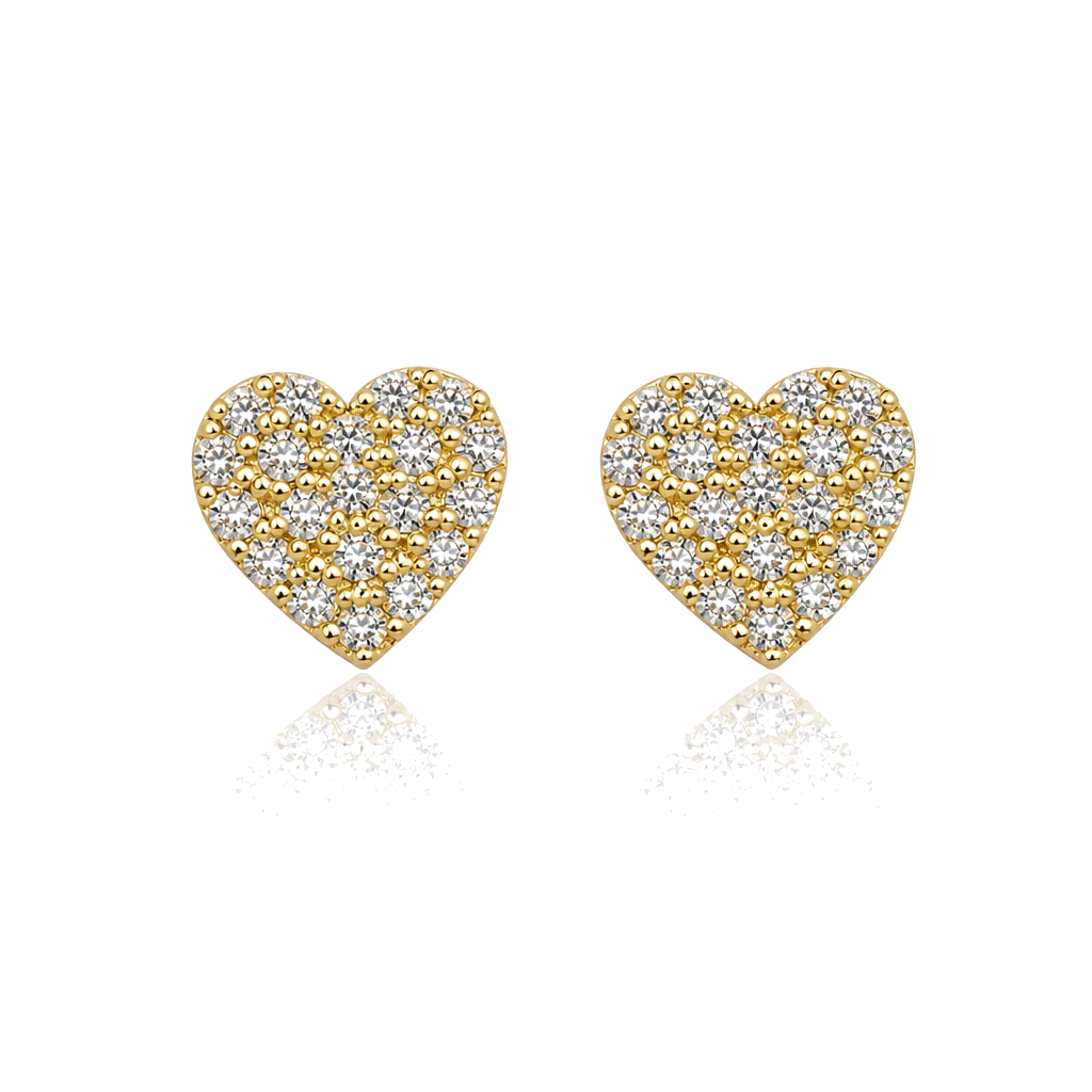 14K Gold White Mini Heart Earrings Full CZ (Screwback) — 14K real gold jewelry from STF Diamonds, Los Angeles