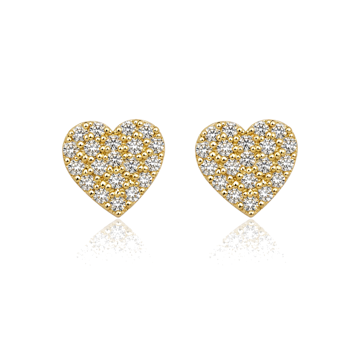 14K Gold White Mini Heart Earrings Full CZ (Screwback) — 14K real gold jewelry from STF Diamonds, Los Angeles